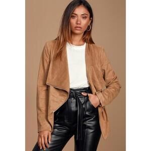 Lulus Wild At Heart Tan Vegan Suede Moto Jacket Brown - Size S